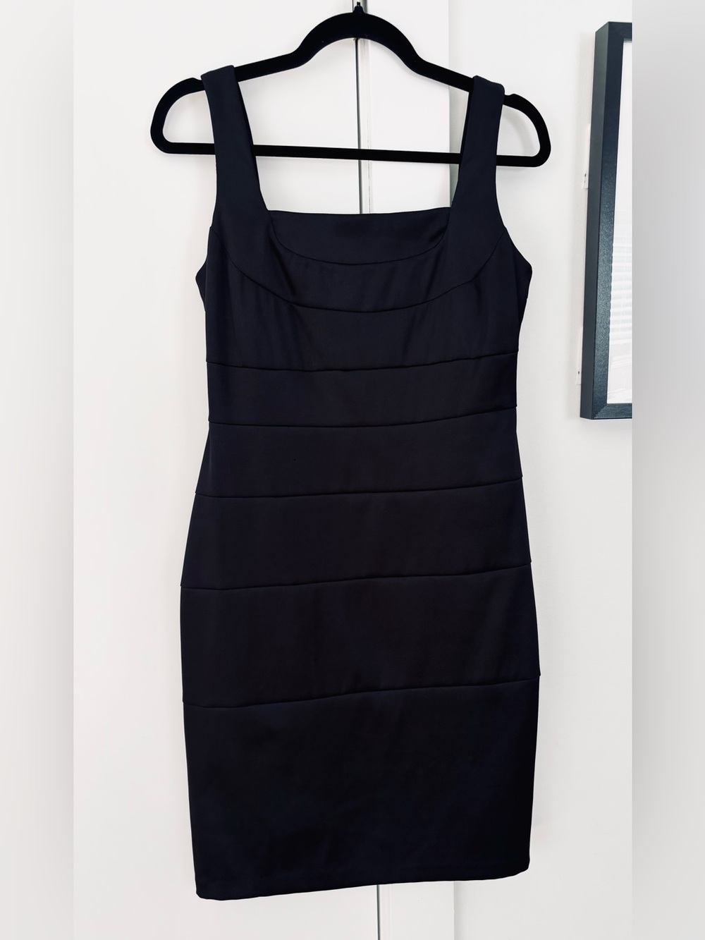 AB Studio Black Satin stretchy Bodycon Pencil midi dress size 6